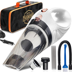 ThisWorx Car Vacuum Cleaner - Car Accessories - Small 12V High Power Handheld Portable Car Vacuum w/Attachments, 16 Ft Cord & Bag - Detailing Kit Essentials for Travel, RV Camper