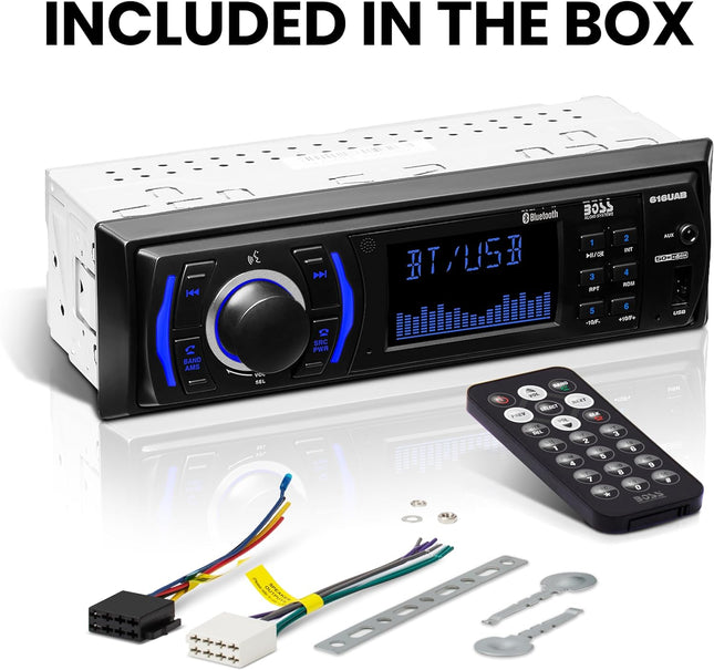BOSS Audio Systems 616UAB Car Stereo - Single Din, Bluetooth, No CD DVD Player, AM/FM Radio Receiver, Wireless Remote Control, MP3, USB, Aux-in,