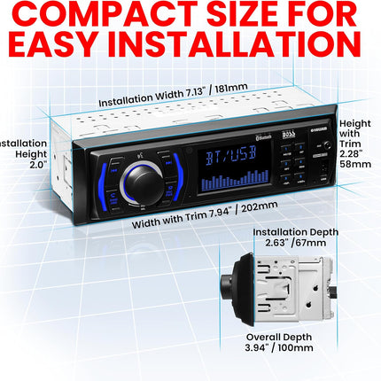 BOSS Audio Systems 616UAB Car Stereo - Single Din, Bluetooth, No CD DVD Player, AM/FM Radio Receiver, Wireless Remote Control, MP3, USB, Aux-in,