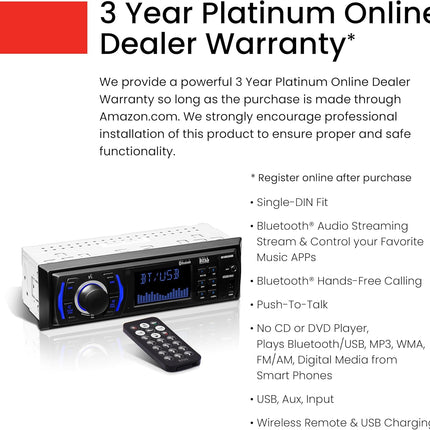 BOSS Audio Systems 616UAB Car Stereo - Single Din, Bluetooth, No CD DVD Player, AM/FM Radio Receiver, Wireless Remote Control, MP3, USB, Aux-in,