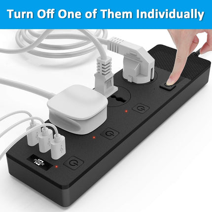 Power Strip with USB Ports, Extension Cord with Multiple Outlets, 110V-240V Cruise Ship Universal Power Strip with Individual Switches, 3000W/16A, Wall Mount Power Strip for Home Office