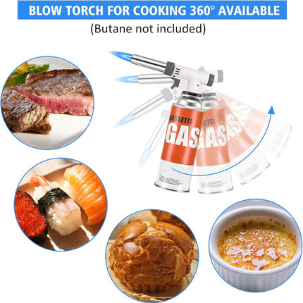 Butane Torch Kitchen Blow Lighter, IEIK 360 Degree Reverse Professional Chef Culinary Torch with Safety Lock andAdjustable Flame for Cooking Crème Brulee Soldering Baking (Butane Gas Not Included)