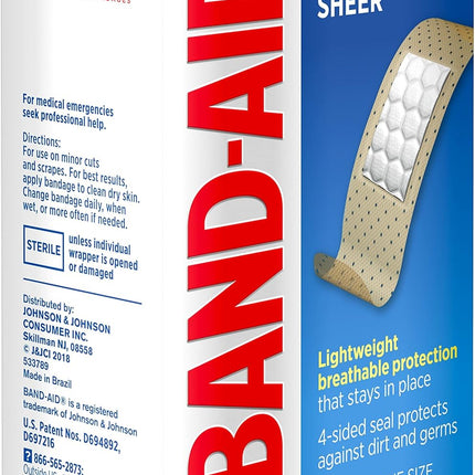 Band-Aid Brand Tru-Stay Sheer Strips Adhesive Bandages for First Aid and Wound Care, All One Size
