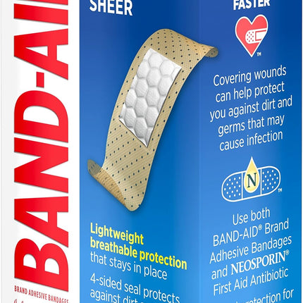 Band-Aid Brand Tru-Stay Sheer Strips Adhesive Bandages for First Aid and Wound Care, All One Size