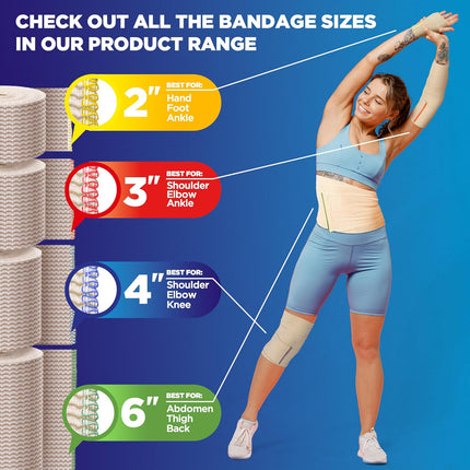 High-Performance Elastic Bandage Wrap - 6pk (2x2", 2x3", 2x4") Strong Self-Closing Compression Bandage Wrap - Foot, Ankle, Wrist, Knee Wrap, Mighty-X