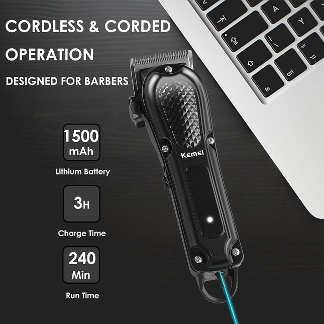 KEMEI Hair Clippers for Men, Professional Barber Clippers for Hair Cutting Cordless&Corded, Rechargeable Beard Trimmer, Gifts for Men