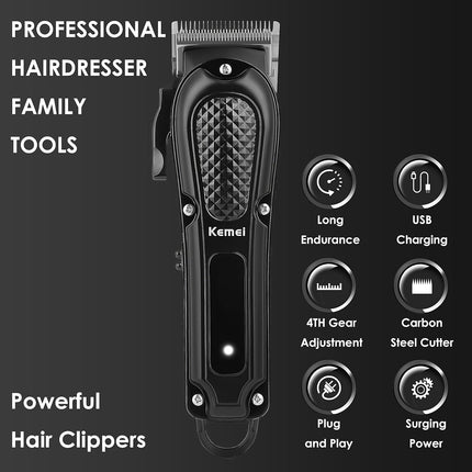 KEMEI Hair Clippers for Men, Professional Barber Clippers for Hair Cutting Cordless&Corded, Rechargeable Beard Trimmer, Gifts for Men