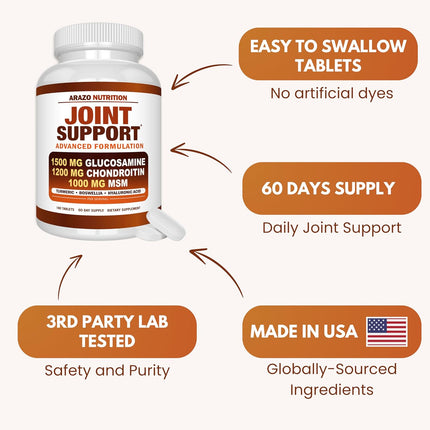 Glucosamine Chondroitin Turmeric Msm Boswellia - Joint Support Supplement for Relief 180 Tablets - Arazo Nutrition