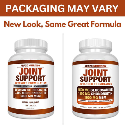 Glucosamine Chondroitin Turmeric Msm Boswellia - Joint Support Supplement for Relief 180 Tablets - Arazo Nutrition