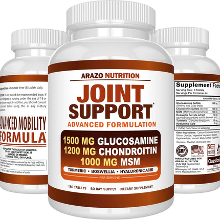 Glucosamine Chondroitin Turmeric Msm Boswellia - Joint Support Supplement for Relief 180 Tablets - Arazo Nutrition