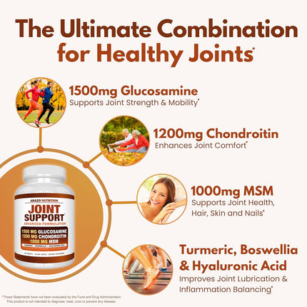 Glucosamine Chondroitin Turmeric Msm Boswellia - Joint Support Supplement for Relief 180 Tablets - Arazo Nutrition