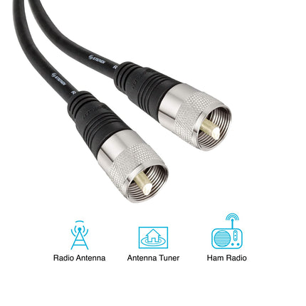 RG8X Coaxial Cable - Connector - RG8X Coax – UHF CB Antenna Cable - CB Coax Cable – 50 ft / 15.24 Meters UHF PL259 Male to Male Low Loss Cable - 50 Ohm for HAM Radio - Antenna Analyzer STEREN 205-750