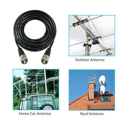 RG8X Coaxial Cable - Connector - RG8X Coax – UHF CB Antenna Cable - CB Coax Cable – 50 ft / 15.24 Meters UHF PL259 Male to Male Low Loss Cable - 50 Ohm for HAM Radio - Antenna Analyzer STEREN 205-750