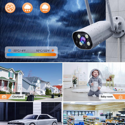 Camcamp Wireless Security Camera System with 7" Touchscreen Monitor & 2PCS 2K Wired Outdoor Security Camera, No WiFi Need, Color Night Vision, 2 Way Audio, Motion Detection, 32GB SD Card Included