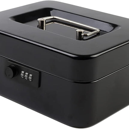 KYODOLED Medium Metal Cash Box with Combination Lock Safe and Money Tray for Security 7.87"x 6.30"x 3.54" Black