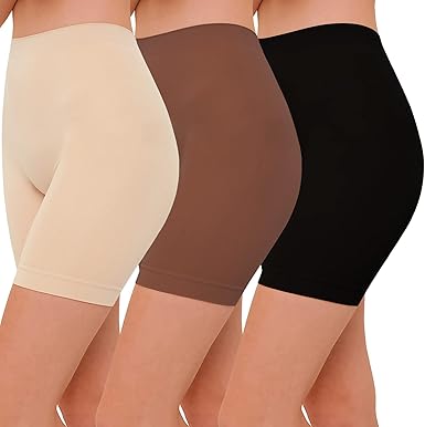 INNERSY Women's Slip Shorts for Under Dresses High Waisted Shorts 3-Pack(Black/Cafe/Light Beige,XX-Large)