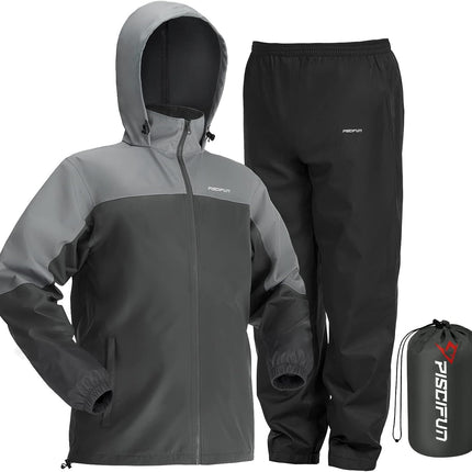 Piscifun Rain Suit, Lightweight Soft Rainwear, Waterproof Breathable 2 Pieces Rain Gear, Smooth Polyester Grey XX