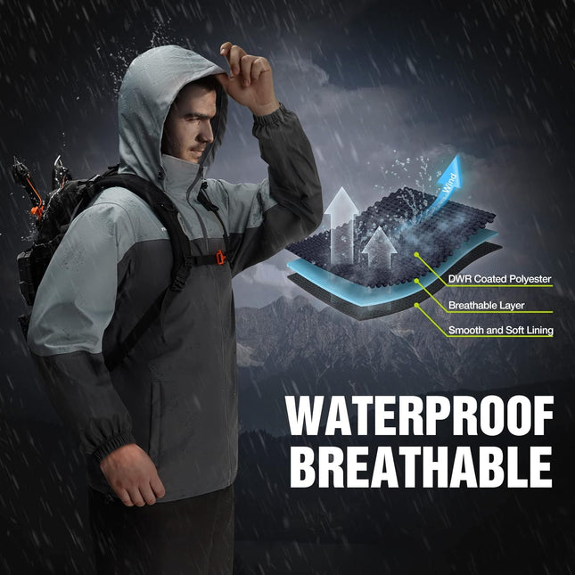 Piscifun Rain Suit, Lightweight Soft Rainwear, Waterproof Breathable 2 Pieces Rain Gear, Smooth Polyester Grey XX