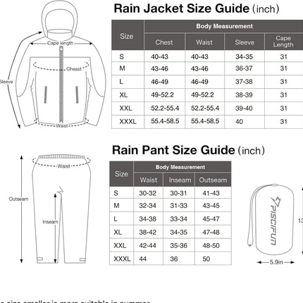 Piscifun Rain Suit, Lightweight Soft Rainwear, Waterproof Breathable 2 Pieces Rain Gear, Smooth Polyester Grey XX