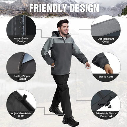 Piscifun Rain Suit, Lightweight Soft Rainwear, Waterproof Breathable 2 Pieces Rain Gear, Smooth Polyester Grey XX