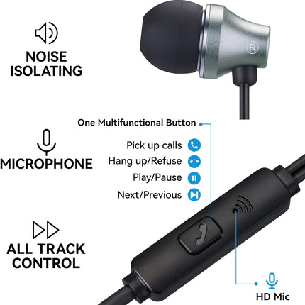 iRAG A101 Wired Earbuds Headphones for School Noise Isolating in-Ear Earphones with Microphone Remote with 3.5mm Plug in Audio Jack (Gun Metal)
