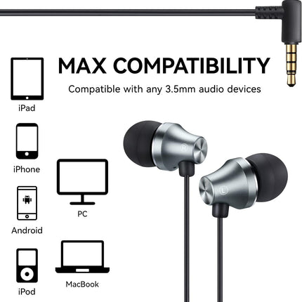iRAG A101 Wired Earbuds Headphones for School Noise Isolating in-Ear Earphones with Microphone Remote with 3.5mm Plug in Audio Jack (Gun Metal)