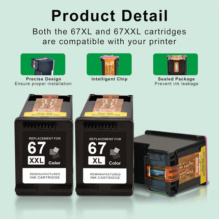 SALLNER 67XL Black Ink Cartridge Remanufactured Replacement for HP Ink 67 67XL Black Ink Cartridge 67XXL use with for HP DeskJet 4155e Ink Cartridges 2755e 4155 2700 Envy 6055 6000 Printer 67XL