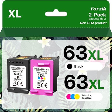 Forzik Remanufactured Ink Cartridges Replacement for HP Ink 63 63XL Works with DeskJet 1110 2130 3630 Envy 4510 4520 OfficeJet 3830 4650 5220 Printer(1Black,1Color,2 Pack)