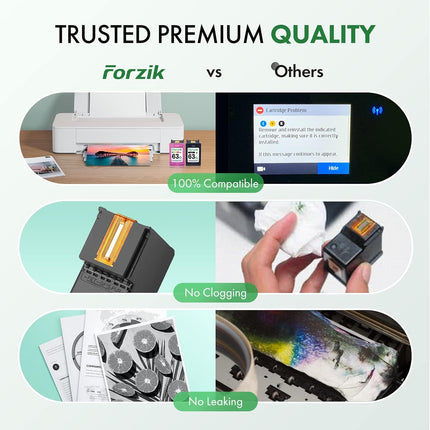 Forzik Remanufactured Ink Cartridges Replacement for HP Ink 63 63XL Works with DeskJet 1110 2130 3630 Envy 4510 4520 OfficeJet 3830 4650 5220 Printer(1Black,1Color,2 Pack)