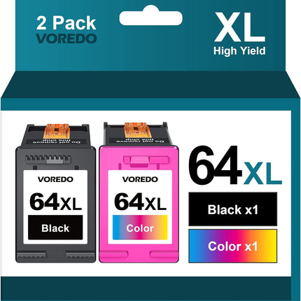 VOREDO Remanufactured Ink Cartridge Replacement for HP Ink 64 for Envy Photo 7858 7855 7155 7120 7158 7255e 7955e 7958e Printer (1 Black, 1 Tri-Color)
