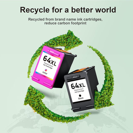 VOREDO Remanufactured Ink Cartridge Replacement for HP Ink 64 for Envy Photo 7858 7855 7155 7120 7158 7255e 7955e 7958e Printer (1 Black, 1 Tri-Color)