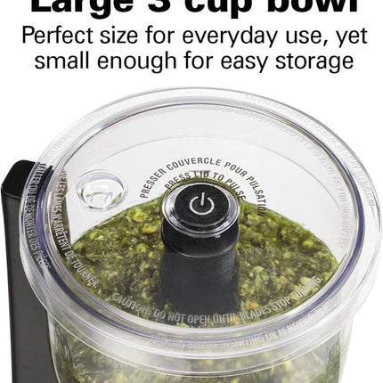 Hamilton Beach Electric Vegetable Chopper & Mini Food Processor, 3-Cup, 350 Watts, for Dicing, Mincing, and Puree, Black (72850)