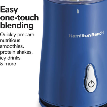 Hamilton Beach Portable Blender for Shakes and Smoothies with 14 Oz BPA Free Travel Cup and Lid, Durable Stainless Steel Blades for Powerful Blending Performance, Blue (51132)