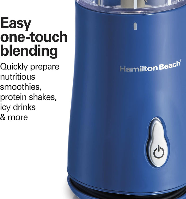 Hamilton Beach Portable Blender for Shakes and Smoothies with 14 Oz BPA Free Travel Cup and Lid, Durable Stainless Steel Blades for Powerful Blending Performance, Blue (51132)