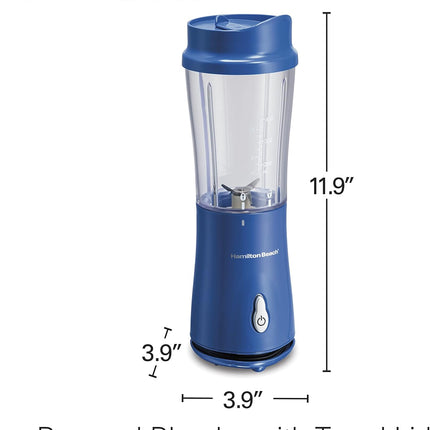 Hamilton Beach Portable Blender for Shakes and Smoothies with 14 Oz BPA Free Travel Cup and Lid, Durable Stainless Steel Blades for Powerful Blending Performance, Blue (51132)