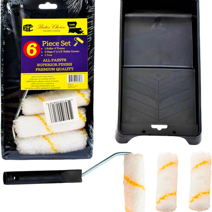 Bates- Paint Tray Set, 6 pcs, 4-Inch Paint Roller Kit, Small Paint Roller Paint Brush, Paint Roller Set, Paint Rollers 4 Inch, Paint Roller Tray, Paint Roller Brush, Small Roller Paint Brush