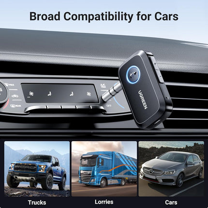 UGREEN 5.3 Aux Bluetooth Adapter for Car, [Greater Connection] Bluetooth Aux Adapter for Car, Bluetooth aux for Wireless Audio Receiver for Home Stereo/Wired Speaker, 15H Battery Life