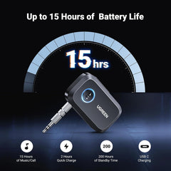 UGREEN 5.3 Aux Bluetooth Adapter for Car, [Greater Connection] Bluetooth Aux Adapter for Car, Bluetooth aux for Wireless Audio Receiver for Home Stereo/Wired Speaker, 15H Battery Life