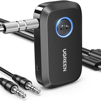 UGREEN 5.3 Aux Bluetooth Adapter for Car, [Greater Connection] Bluetooth Aux Adapter for Car, Bluetooth aux for Wireless Audio Receiver for Home Stereo/Wired Speaker, 15H Battery Life
