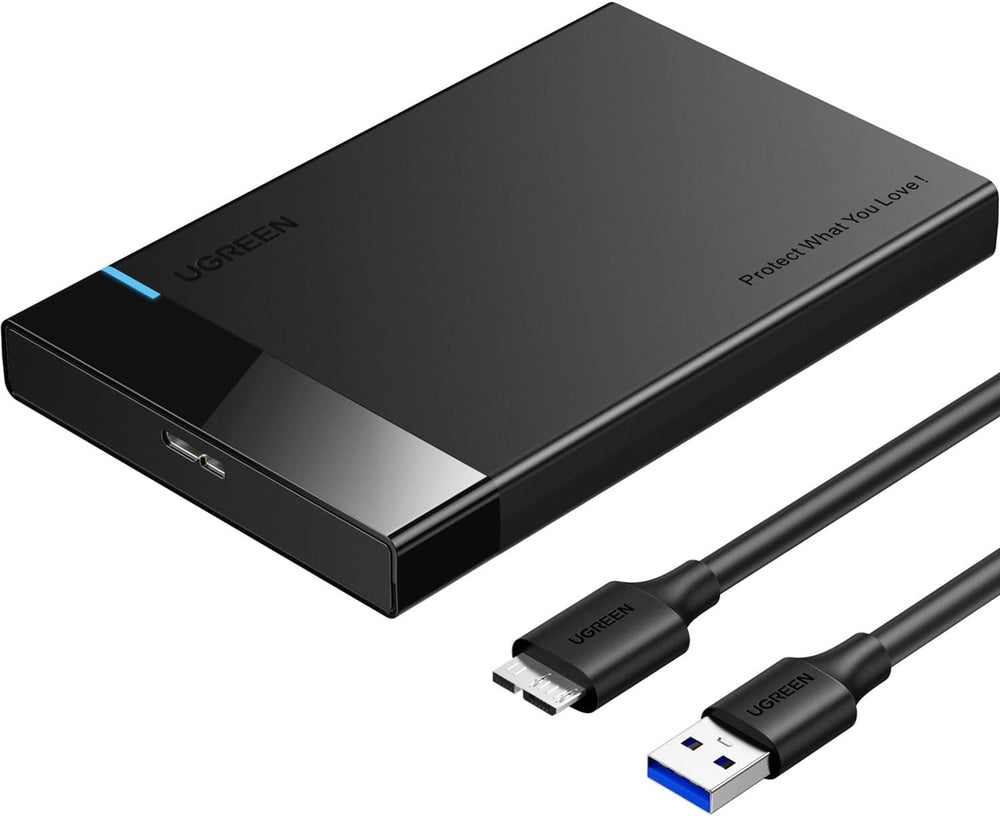 UGREEN 2.5" Hard Drive Enclosure USB 3.0 to SATA III Adapter Supports 2.5 Inch SSD & HDD 9.5mm 7mm External Hard Drive Enclosure with UASP Compatible with WD Seagate Toshiba Samsung Hitachi - Black