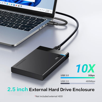UGREEN 2.5" Hard Drive Enclosure USB 3.0 to SATA III Adapter Supports 2.5 Inch SSD & HDD 9.5mm 7mm External Hard Drive Enclosure with UASP Compatible with WD Seagate Toshiba Samsung Hitachi - Black