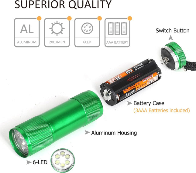 FASTPRO Aluminum 6-LED Flashlights Set with Lanyard and AAA Batteries Included and Pre-Installed