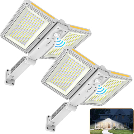 ropelux Solar Outdoor Lights, Motion Sensor Outdoor Lights Double Big Solar Panels, IP65 Waterproof and 5 Modes, 218LEDs High Brightness Wider Illuminated Area Flood Lights for Street