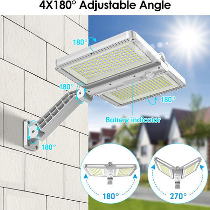ropelux Solar Outdoor Lights, Motion Sensor Outdoor Lights Double Big Solar Panels, IP65 Waterproof and 5 Modes, 218LEDs High Brightness Wider Illuminated Area Flood Lights for Street