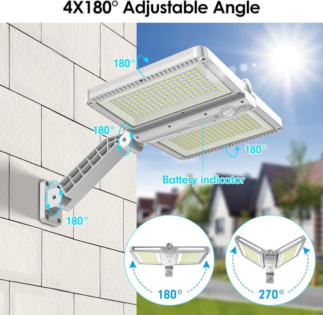 ropelux Solar Outdoor Lights, Motion Sensor Outdoor Lights Double Big Solar Panels, IP65 Waterproof and 5 Modes, 218LEDs High Brightness Wider Illuminated Area Flood Lights for Street