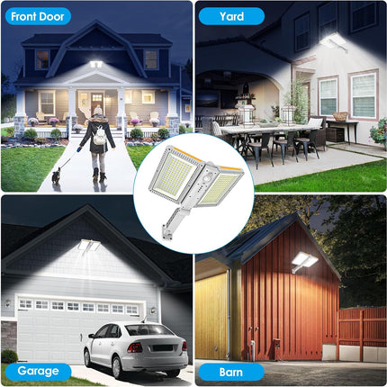ropelux Solar Outdoor Lights, Motion Sensor Outdoor Lights Double Big Solar Panels, IP65 Waterproof and 5 Modes, 218LEDs High Brightness Wider Illuminated Area Flood Lights for Street
