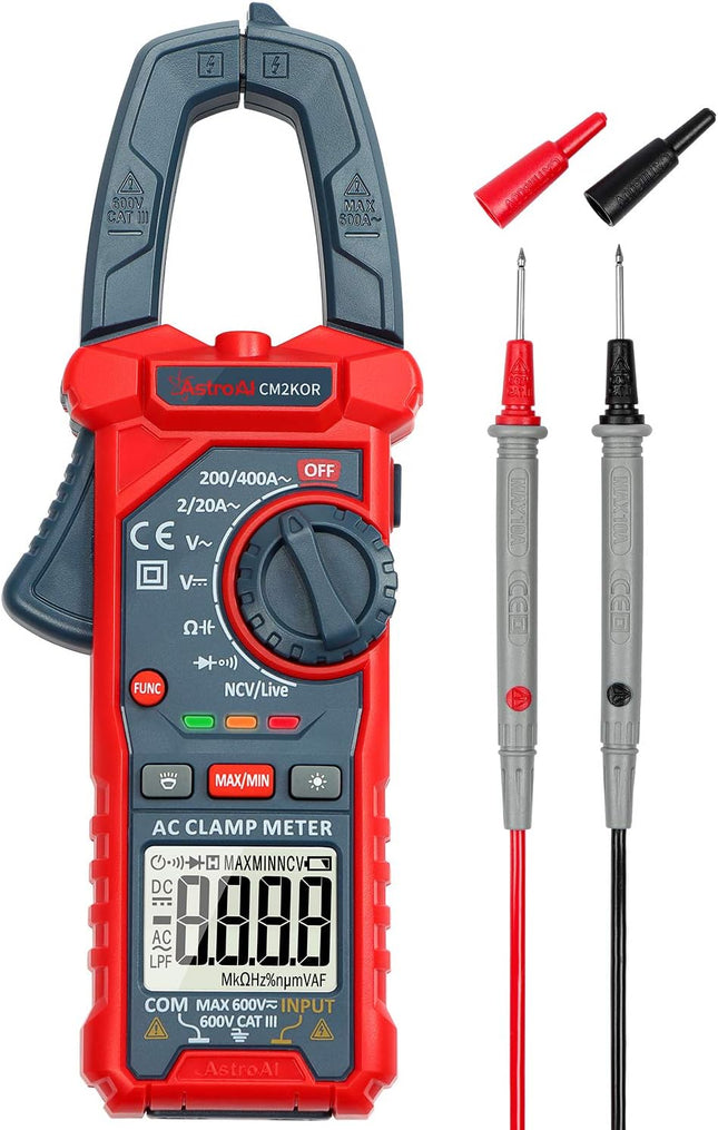 AstroAI Digital Clamp Meter Multimeter 2000 Counts Amp Voltage Tester Auto-ranging with AC/DC Voltage, AC Current, Resistance, Capacitance, Continuity, Live Wire Test, Non-Contact Voltage Detection