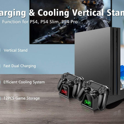 OIVO PS4 Stand Cooling Fan Station for Playstation 4/PS4 Slim/PS4 Pro with Dual Controller EXT Port Charger Dock Station and 12 Game Slots