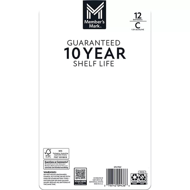 Member's Mark Alkaline C Batteries (12 Pack)