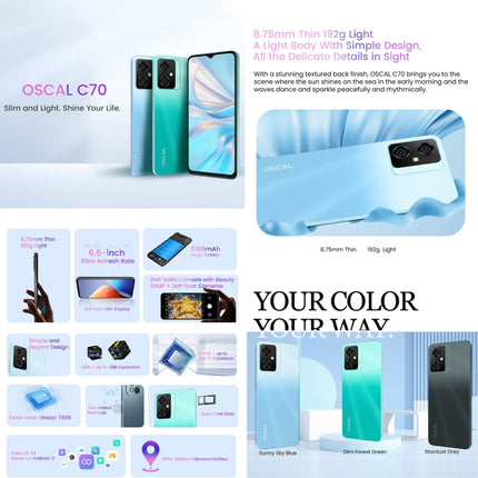 Blackview OSCAL C70, 6GB+128GB, 50MP Camera, Face ID & Side Fingerprint Identification, (Green)